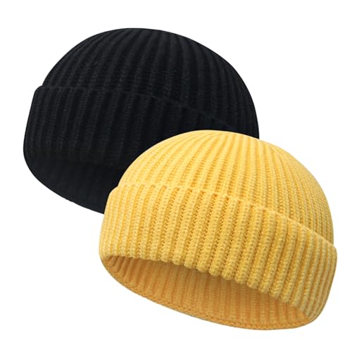 Image of Wool Fisherman Beanies for Men Women Short Cuff Knit Beanie Winter Warm Hats Trawler Hat Stylish Watch Cap
