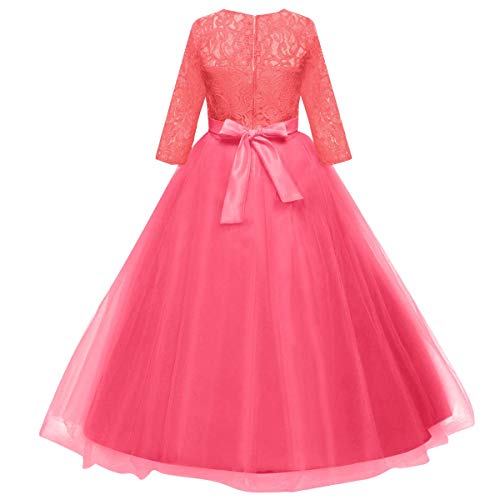 Image of Girls Flower Vintage Floral Lace 3 /4 Sleeves Floor Length Dress Wedding Party Evening Formal Pegeant Dance Gown