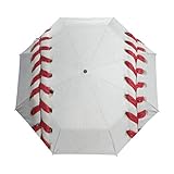 ALAZA Sport Ball Red Stitching Baseball Travel Umbrella Auto Open Close Windproof Waterproof Folding Umbrella Compact Canopy Easy Carrying