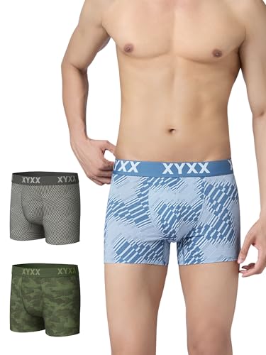 Image of XYXX Men's Cotton Modal Geometric Print Trunks | Antimicrobial, No-Marks Waistband Underwear for Men Combo (Pack of 3)