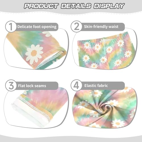Girls' Leggings Ankle Length Printed Leggings Watercolor Daisy Flower Soft Comfortable Pants for Kids 4-10 Years4
