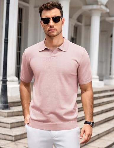 Image of COOFANDY Men's V Neck Short Sleeve Stretch Knit Polo Shirt