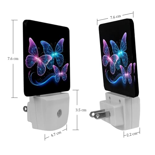Image of NEWzone Blue Glitter Butterfly Night Light [2 Pack], Plug in Wall Led Night Lights Decor for Boys Girls Room, Dusk to Dawn Sensor Wall Lamp for Stairway /Bedroom /Kitchen /Nursery Room