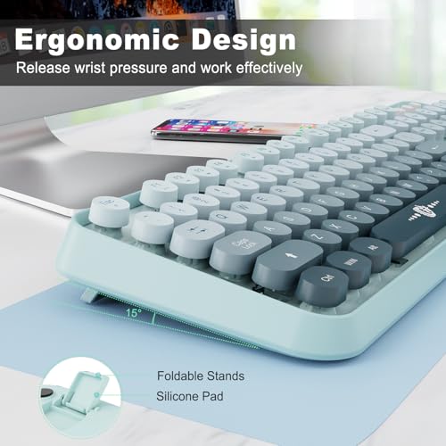 Wireless Keyboard and Mouse Combo, 2.4GHz Colorful Cute Round Keycaps Keyboard for Office Computer PC Desktops Laptop (104 Keys Blue Green) - Image 6