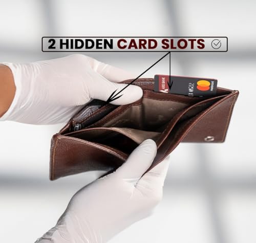 Image of Contacts Wallet for Men Leather Original | Stylish Purse with RFID Blocking | Card Holder Slots and 2 Cash Compartments | Gift for Man (231-Brown)