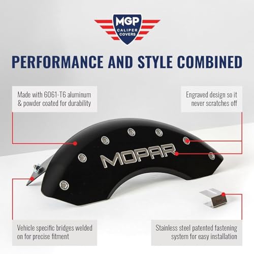 Image of MGP Brake Caliper Covers for 2010-2015 Chevrolet Camaro | Requires 18 inch+ Wheels, V6, Black Powder-Coated Aluminum, 4 PCS Front and Rear, MGP Engraving