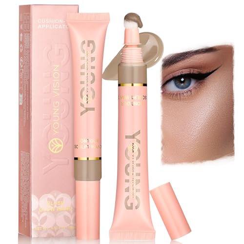 Liquid Cream Blush Beauty Wand - Highlighter Blush Makeup Stick Natural Liquid Contour Stick Long Lasting Matte Cream Contour with Cushion Applicator (03#Contour, 10ml)