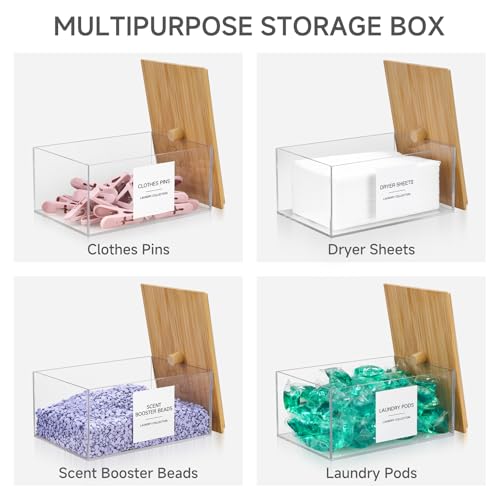 Image of Acrylic Dryer Sheet Holder with Lid, Clear Laundry Sheets Container with 27 Labels, Laundry Pods Storage for Laundry Room Organization