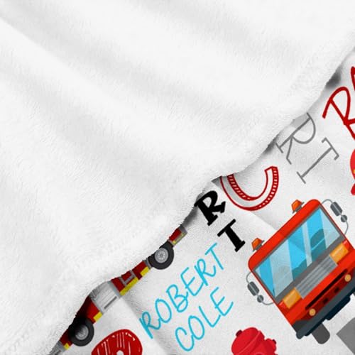 Image of Fire Trucks Firefighter Custom Blanket Gifts Personalized Fire Trucks Throw Blankets for Boys Girls Super Soft Fleece Flannel Air Conditioning Blanket for Couch Bed 80x60 in for Adult