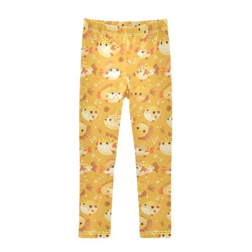 Cute Cartoon Puffer Fishs Kids Baby Girls Active Leggings Stretchy High Waisted Leg Yoga Pants Exercise