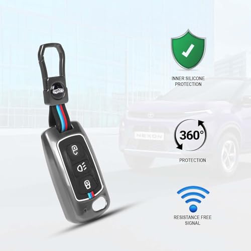 Image of Premium Metal Key Cover Compatible with Tata Tiago | Nexon | Altroz | Safari | Storme | Zest | Bolt | Tigor | Punch | Hexa 3 Button Flip Key
