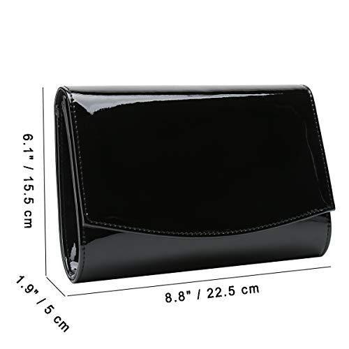 CHARMING TAILOR Patent Leather Flap Clutch for Women Classic Elegant Evening Bag Chic Dress Purse (Black) - Thumbnail 5