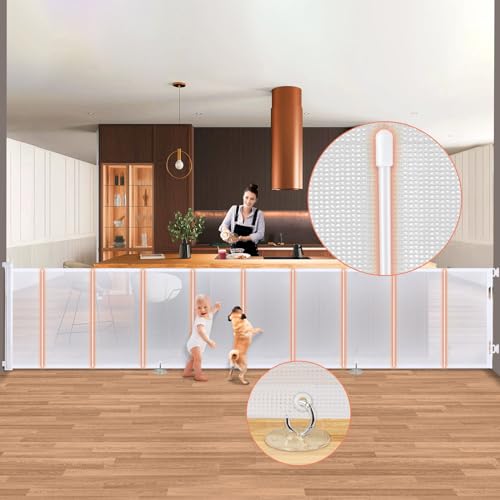 Image of Retractable Baby Gates Extra Wide 150" × 34" Tall for Large Opening 12.5 Foot Retractable Dog Gate for Doorways, Stairs, Aisle, Indoor/Outdoor Retractable Gate for Garage, Hallways, Deck