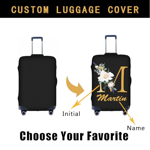 Customize Luggage Cover Elastic Washable Stretch Suitcase Protector Anti-Scratch Travel Personalized Suitcase Cover for Kid and Adult Flower Letter Black3