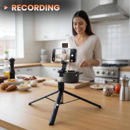 Image of Kratos K50 Selfie Stick Tripod with Light, 67 inch /170CM Reinforced Tripod for Mobile Phone,Multi-Functional Bluetooth Long Selfie Stick for Travel,Vlogging,Compatible with iPhone and All Smartphones