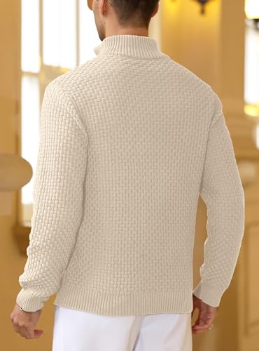 Zaitun Men's Quarter Zip Sweaters Polo Zip Up Pullover Waffle Knit Mock Neck Turtleneck4