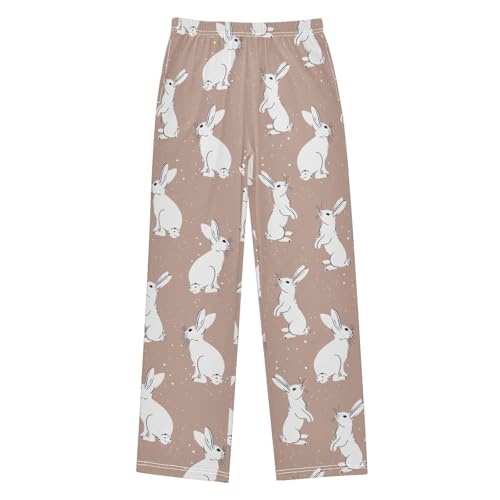 Cute Rabbit Boys Long Pants Soft Trousers Elastic Waist Kids Lounge Bottoms with Pockets S-XL