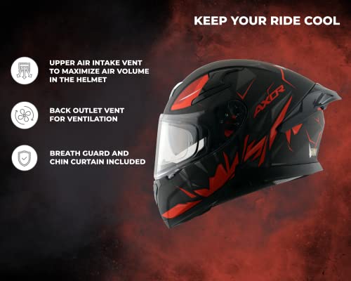 Image of Axor Apex Hunter ISI ECE DOT Certified Full Face Dual Visor Helmet for Men and Women with Pinlock Fitted Outer Clear Visor and Inner Smoke Sun Visor Dull Black Orange Helmet-XL