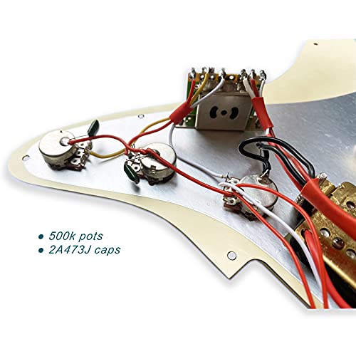 Lamsam Prewired Electric Guitar Pick Guard Loaded Ssh Pickups,3-Ply Pickguard With Single Coil Pick-Up Humbucker Pu,Scratchplate With Alnico V Pups 5-Way Switch & Control Knobs For Fender Strat #TOP6