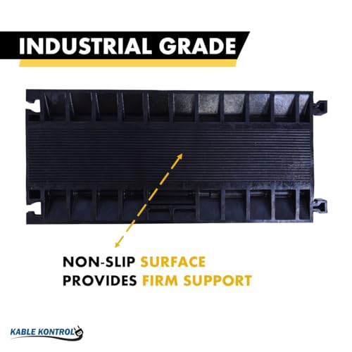 Image of Kable Kontrol Atlas Cable Protector Wire Ramp - 3 Channel - 1 Pc - 35 inch Long Black & Yellow - 24000 Lbs Load Capacity - Rubber Speed Bump Wire Protector Cord Cover - CP9973