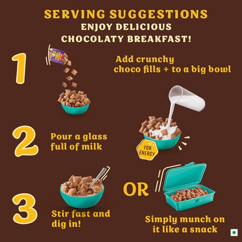 Image of Bagrrys Choco Fills Plus | 5 Grain Goodness | Ragi Advantage | Source of Fibre | Kids Cereal | Choco Fills, 250 g Box