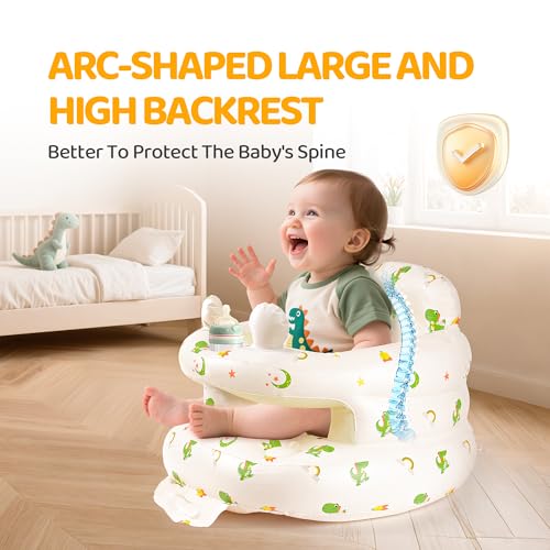 Image of Inflatable Baby Seat for Babies 3-36 Months, Sit Me Up Floor Chair with Built-in Air Pump, Squeaky Dinosaur Ears & Full Support Design, Infant Chair for Sitting & Feeding - Dinosaur