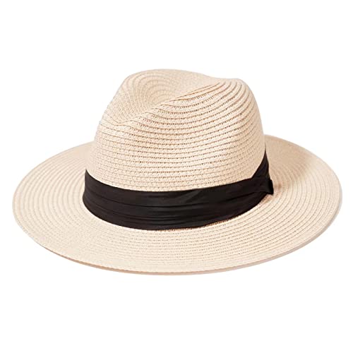Accsa Women Panama Straw Hat Classic Wide Brim Sun Hat For Beach Adjustable Summer Fedora Hat For Ladies Upf 50+ #TOP1