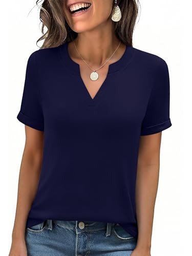 Image of ANRABESS Womens Short Sleeve V Neck Tops Summer Casual T-Shirts Blouses 2026 Spring Trendy Beach Vacation Clothes