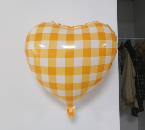 Image of 4pcs 18 inch Orange Heart Checked Balloons Striped Plaid Heart Foil Balloons for Spring Party Decorations Picnic Party Decor Love Theme Birthday Party Wedding Baby Shower Versatile Party Decor