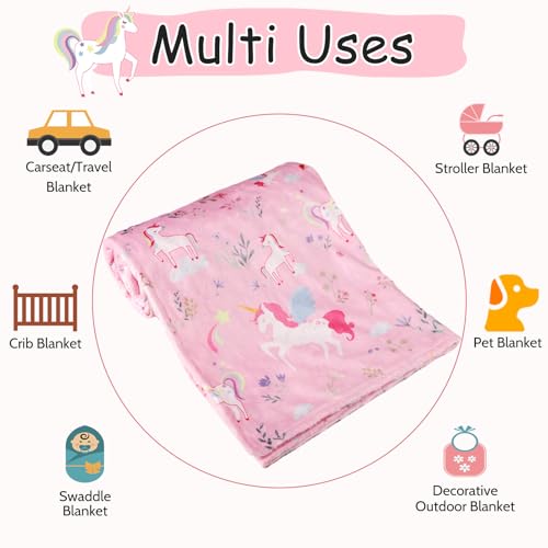 Image of SWESEN Baby Blanket for Boys Girls, Super Soft Double Layer Mink Blankets with Dotted Backing, Unicorn Toddler Newborn Nursery Bed Blanket, Multicolor Printed Blanket, 30 X 40 Inches