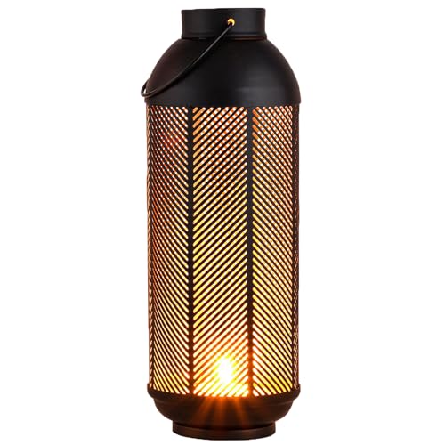 Marrakech - Farol decorativo escandinavo de 29 cm de metal negro y dorado, portavelas para decoración de mesa, salón, portavelas, para balcón, terraza y jardín