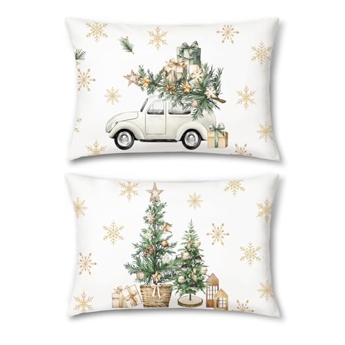 Bonhause 2er Set Kissenbezüge Weihnachten Winter Weihnachtsbaum...