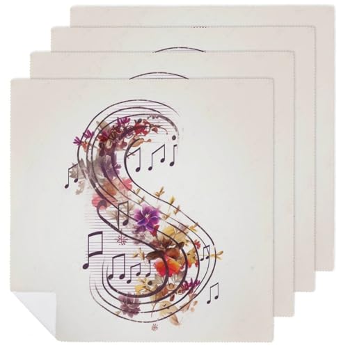 Servilletas de tela floral con notas musicales, set de 4 miniatura 1