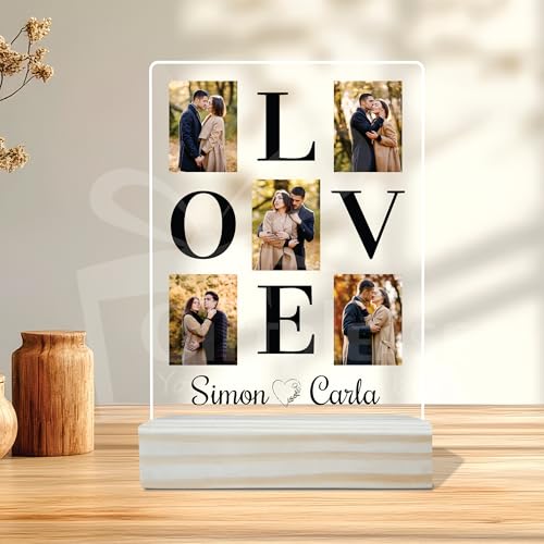 Image of Giftplease Customized Photo And Text Frame With Wooden Stand | Personalised Printed Photo Frame | Gift | Birthday | Anniversary (Transparent, 5MM, 6 * 8 Inches), Tabletop