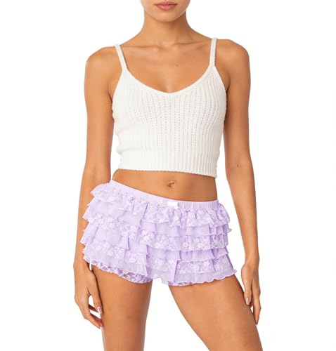 Image of NUFIWI Women Lolita Bloomers Ruffle Shorts Lace Cute Pumpkin Pants Sexy Boyshorts Layered Y2k Mini Shorts Pettipants
