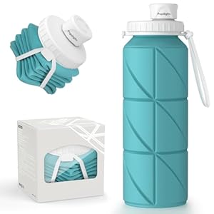 Collapsible Water Bottle Foldable Silicone Travel Water Bottle Leakproof Flexible BPA Free Portable,Folding Water Bottle Lightweight for Camping, Hiking,Sports Water Bottles Travel 23oz
