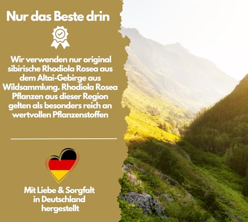 Rhodiola Rosea Kapseln, 180 Kapseln –600mg Rosenwurz pro Kapsel,10:1 Pflanzenextrakt, hochdosiert, vegan & ohne Zusätze