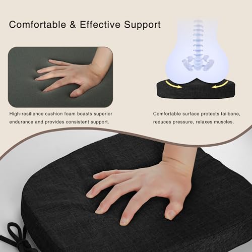 Image of OVOV 14x14 Chair Cushions for Metal Dining Chairs Set of 2 Black | Non Slip, Washable Removable Cover with Ties, Textured, for Dining Room, Kitchen Cafes Bistro Patio, Stackable Chairs