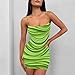 Women's Sexy Bodycon Dress Solid Ruched Short Backless Spaghetti Strap Tight Cocktail Dresses Hawaiian Mini Party Club Dress Grass Green