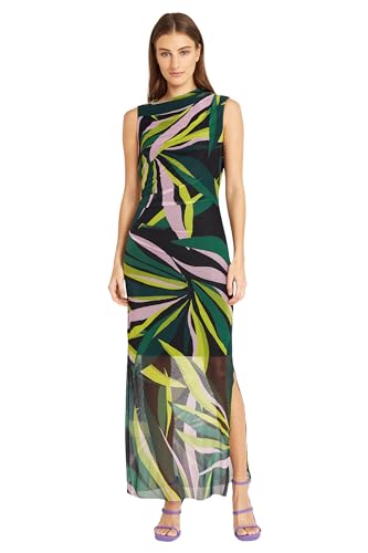 Donna Morgan Women's Side Pleat Maxi Dress with Gathered Neck and Asymmetric Shoulders, Party Event Guest of, Black/Forest Green