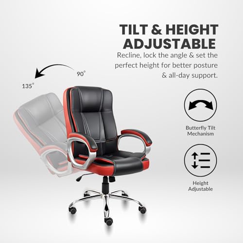 Image of activa Ergonomic Office Chair | Leatherette Seating Chair with Adjustable Height | 3-Year Warranty | 360 Revovling seat| Comfortable Padded Seating /Suitable for Office /Study (Venture, Black & Red)