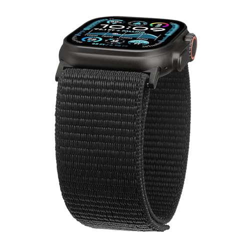 Ultra Wide Nylon Fabric Watch Band Compatible with Apple Watch 38mm 40mm 41mm 42mm 44mm 45mm 49mm, Adjustable Sport Loop bands for women men (42mm-44mm-45mm-49mm, Black)