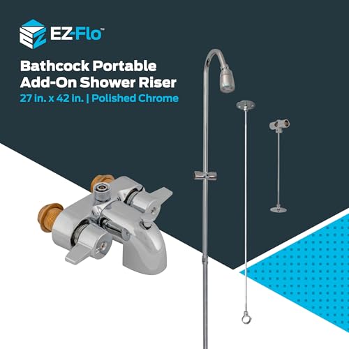 EZ-FLO 27 x 42 Inch Bathcock Type Portable Aluminum Add On Shower Unit with Shower Rod Frame, Chrome Plated, 11123 - Thumbnail 2