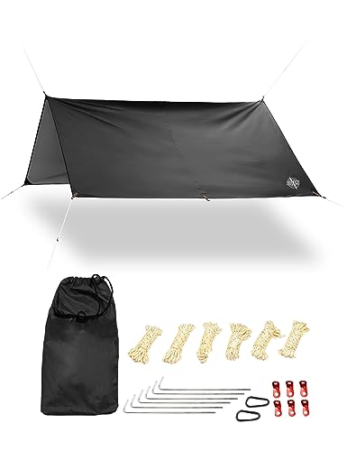 GOGLAND Outdoor Tarp Zeltplane 300 x 290 cm Camping wasserdicht, UV-Schutz mit Tragetasche (Schwarz 300x290cm)