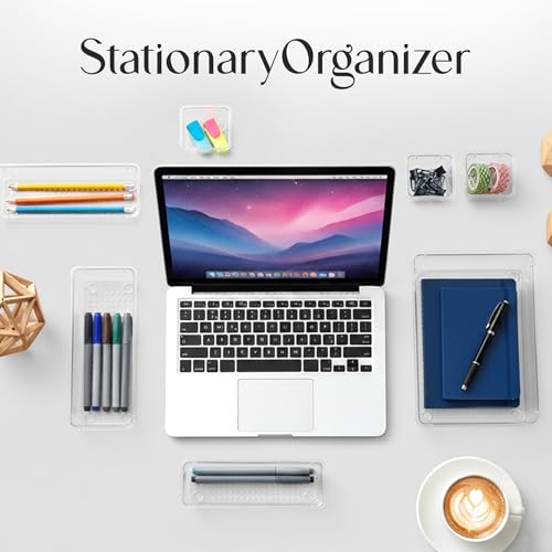 KICHLY 25 Pack Clear Plastic Desk Supplies Organizer, 4 Sizes Desk Drawer Organizer for Office Supplies, Vanity Organizers, Makeup, Gadgets, & Jewelry Storage Bins image 6