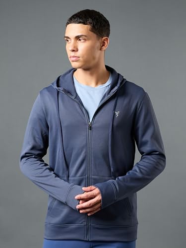 Image of TECHNOSPORT Mens Fleece Slim Fit Solid Regular Fit Hooded Jacket with Techno Warm+, Fast Dry for Winter Use
