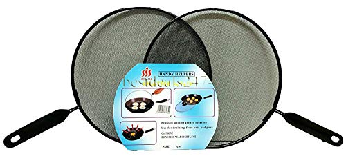 Pebble Hug 2 x 28cm Splatter Guard Set Frying Pan Anti Splash Screen Cover Mesh Metal Wired, Mesh Splatter Screen with Heat Resistant Handle, Easy to Clean