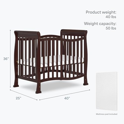 Dream On Me Violet 4-in-1 Convertible Mini Baby Crib in Espresso, Pinewood, 1” Mattress Pad, 3 Mattress Heights, Converts to Mini Day Bed & Twin-Size Bed, GreenGuard Gold & BSA Certified - image 3