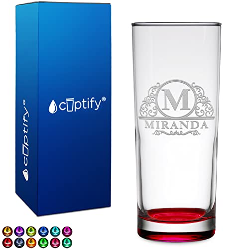 Custom Glasses Elaborate Circle Name 10 oz Red Bottom Etched Highball Glass Engraved with Personalized Text Party Favor Decoration Birthday Gift