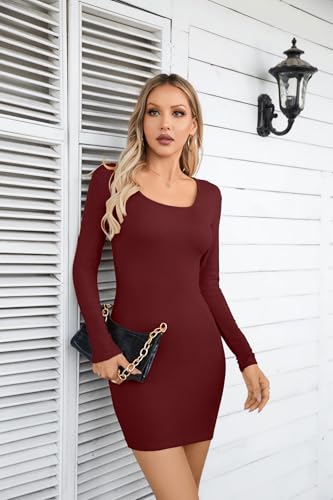 Image of VICHYIE Women Soft Ribbed Knit Bodycon Long Sleeve Mid-Thigh Dress